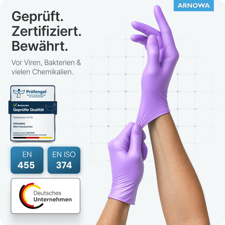 ARNOMED Nitril Lavender Violet Einmalhandschuhe, puderfrei, lila – Ansicht 7