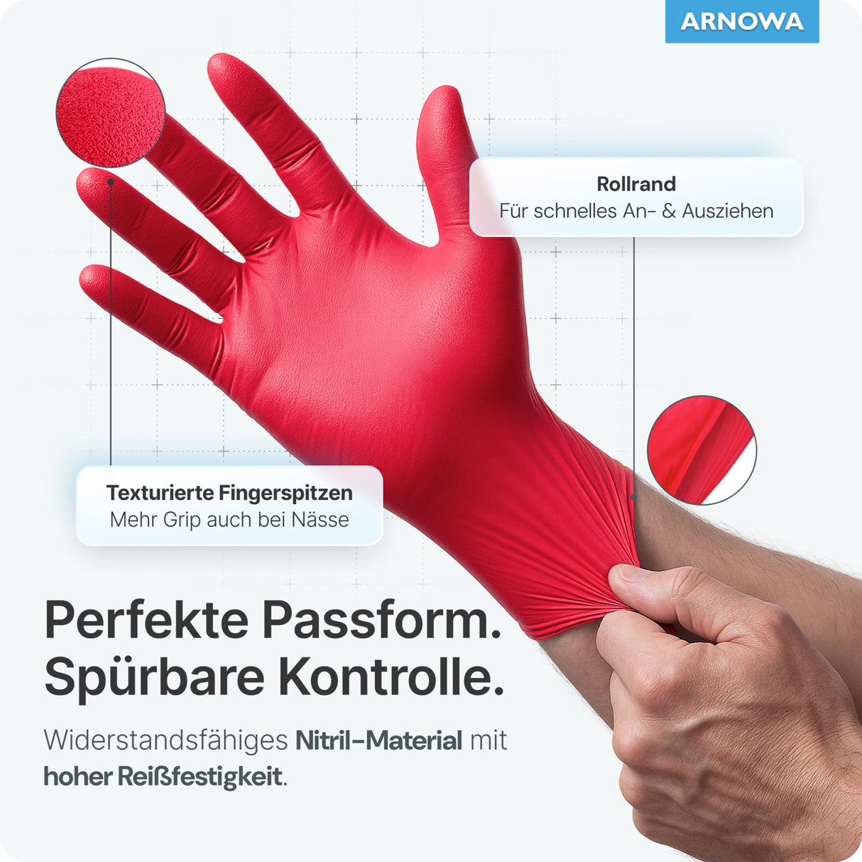 ARNOMED Nitril Lava Red Einmalhandschuhe, puderfrei, rot – Ansicht 5