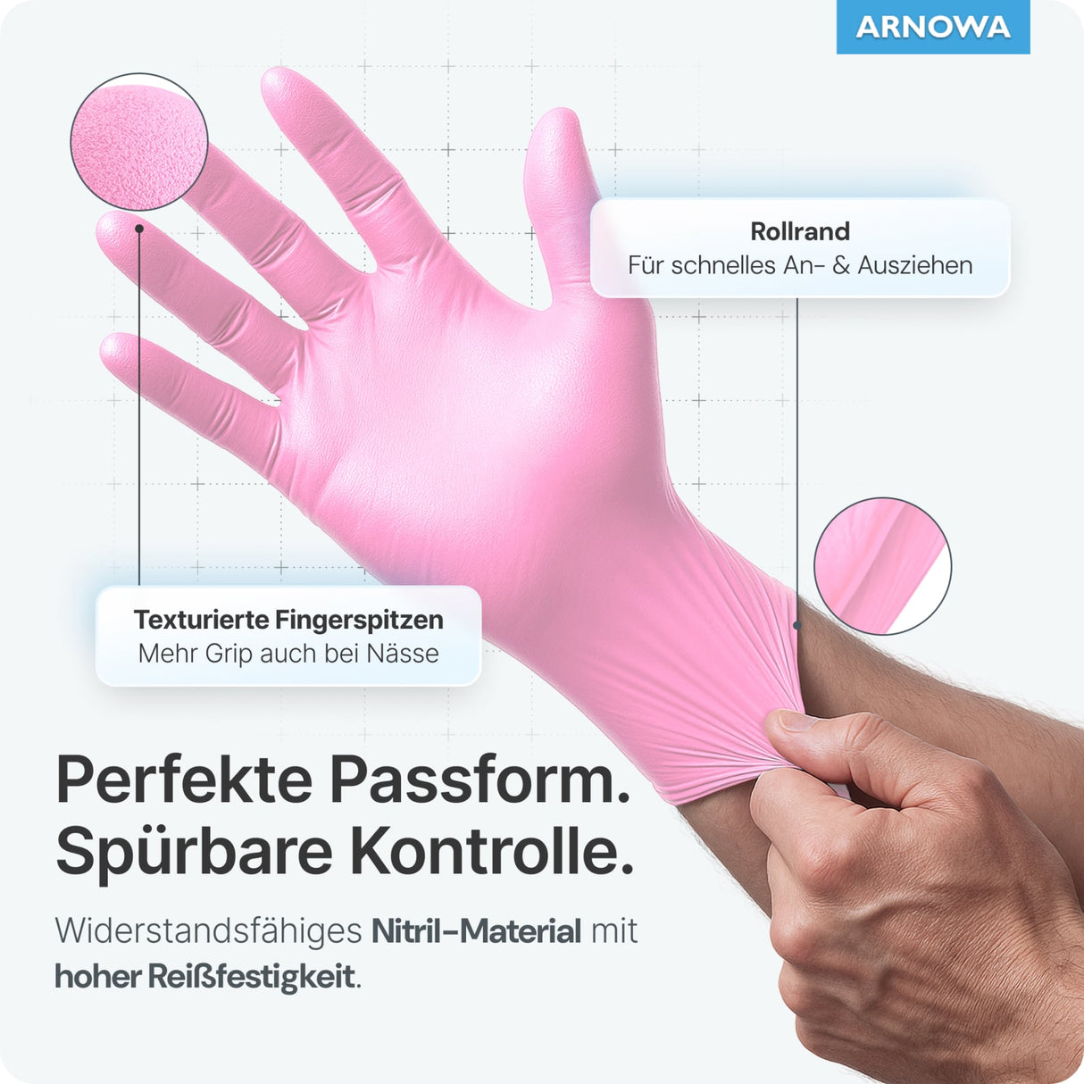ARNOMED Nitril Blossom Rose Einmalhandschuhe, puderfrei, rosa – Ansicht 5