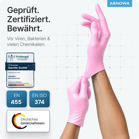 ARNOMED Nitril Blossom Rose Einmalhandschuhe, puderfrei, rosa – Ansicht 7