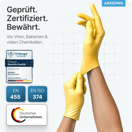 ARNOMED Nitril Sunflower Yellow Einmalhandschuhe, puderfrei, gelb – Ansicht 7