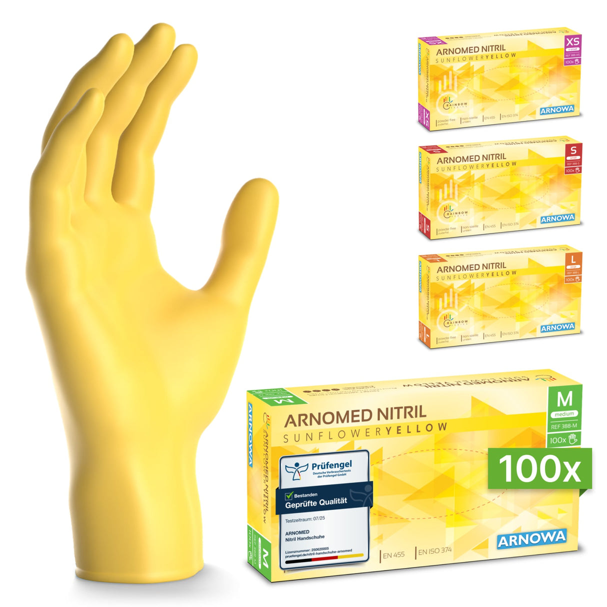 ARNOMED Nitril Sunflower Yellow Einmalhandschuhe, puderfrei, gelb – Ansicht 4