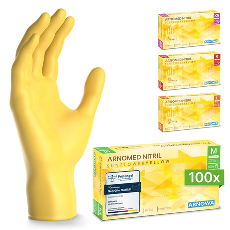 ARNOMED Nitril Sunflower Yellow Einmalhandschuhe, puderfrei, gelb – Ansicht 4