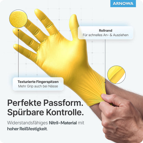 ARNOMED Nitril Sunflower Yellow Einmalhandschuhe, puderfrei, gelb – Ansicht 5