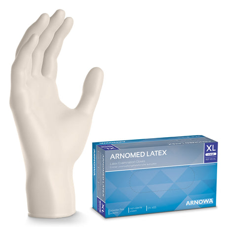ARNOMED Latex Einmalhandschuhe, puderfrei, naturfarben, reißfest – Ansicht 3