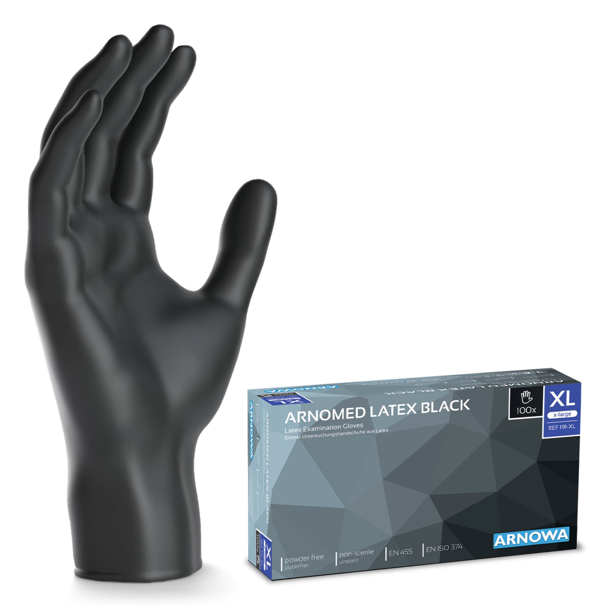 ARNOMED Latex Einmalhandschuhe, puderfrei, schwarz, extra strapazierfähig – Ansicht 3