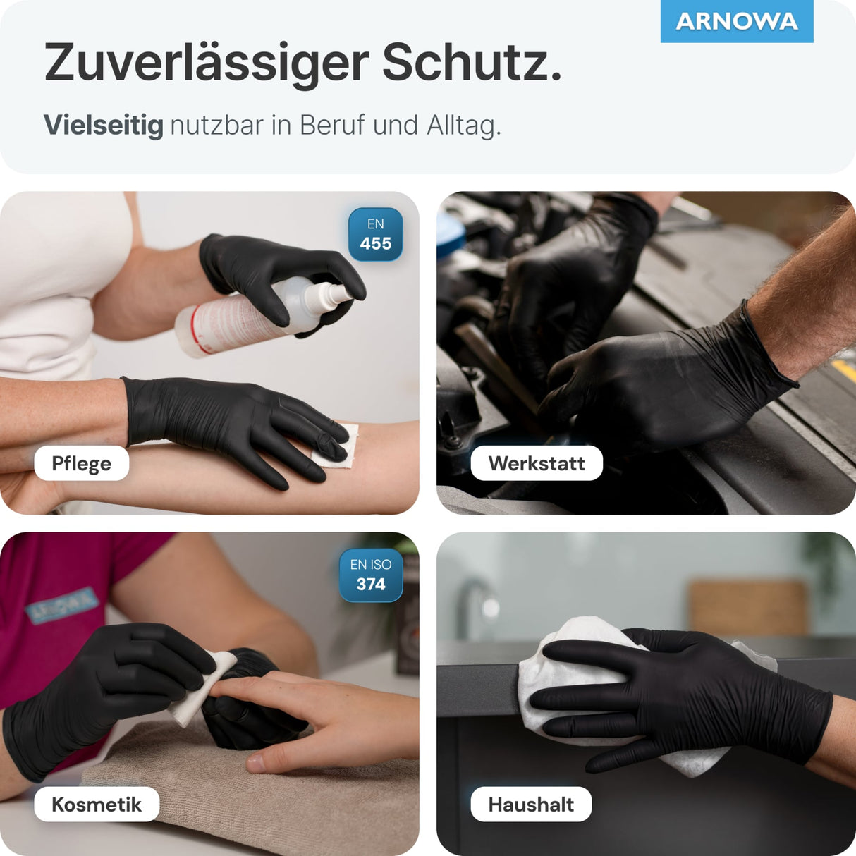 ARNOMED Latex Einmalhandschuhe, puderfrei, schwarz, extra strapazierfähig – Ansicht 6