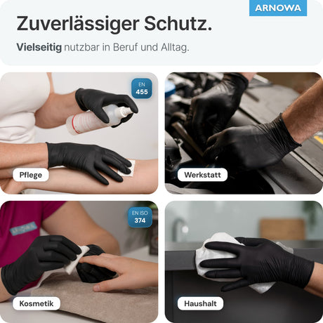 ARNOMED Latex Einmalhandschuhe, puderfrei, schwarz, extra strapazierfähig – Ansicht 6