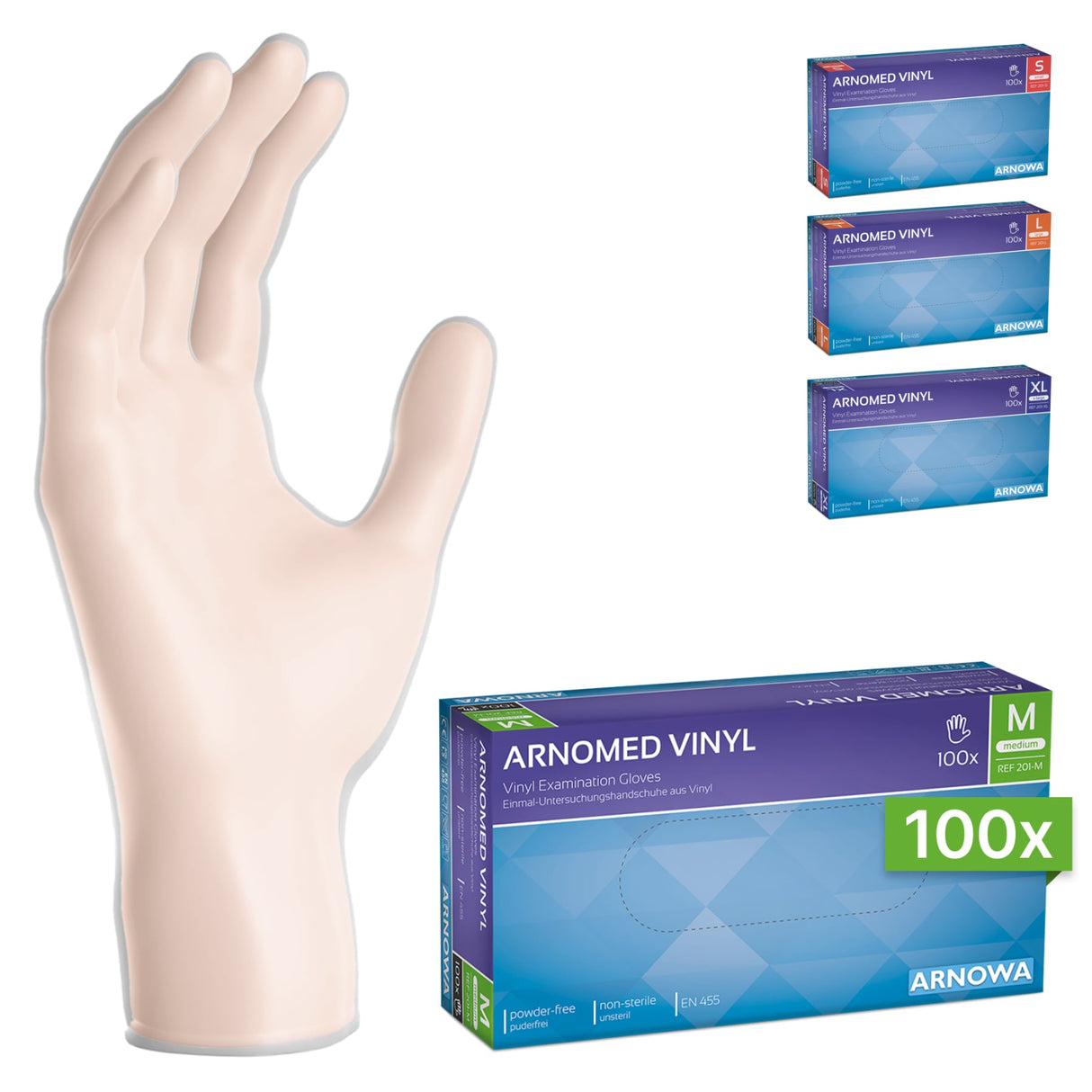 ARNOMED Vinyl Einmalhandschuhe, puderfrei, transparent, mit Rollrand – Ansicht 4