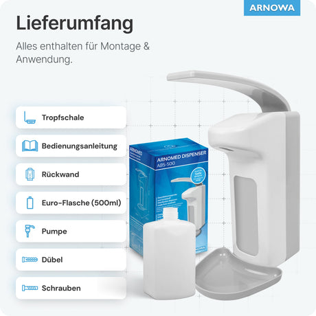 ARNOMED Desinfektionsmittelspender, ABS Kunststoff, weiß, individuell dosierbar – Ansicht 6