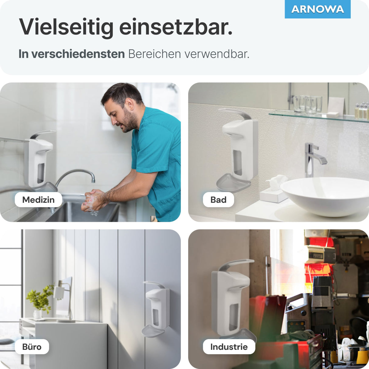 ARNOMED Desinfektionsmittelspender, ABS Kunststoff, weiß, individuell dosierbar – Ansicht 3
