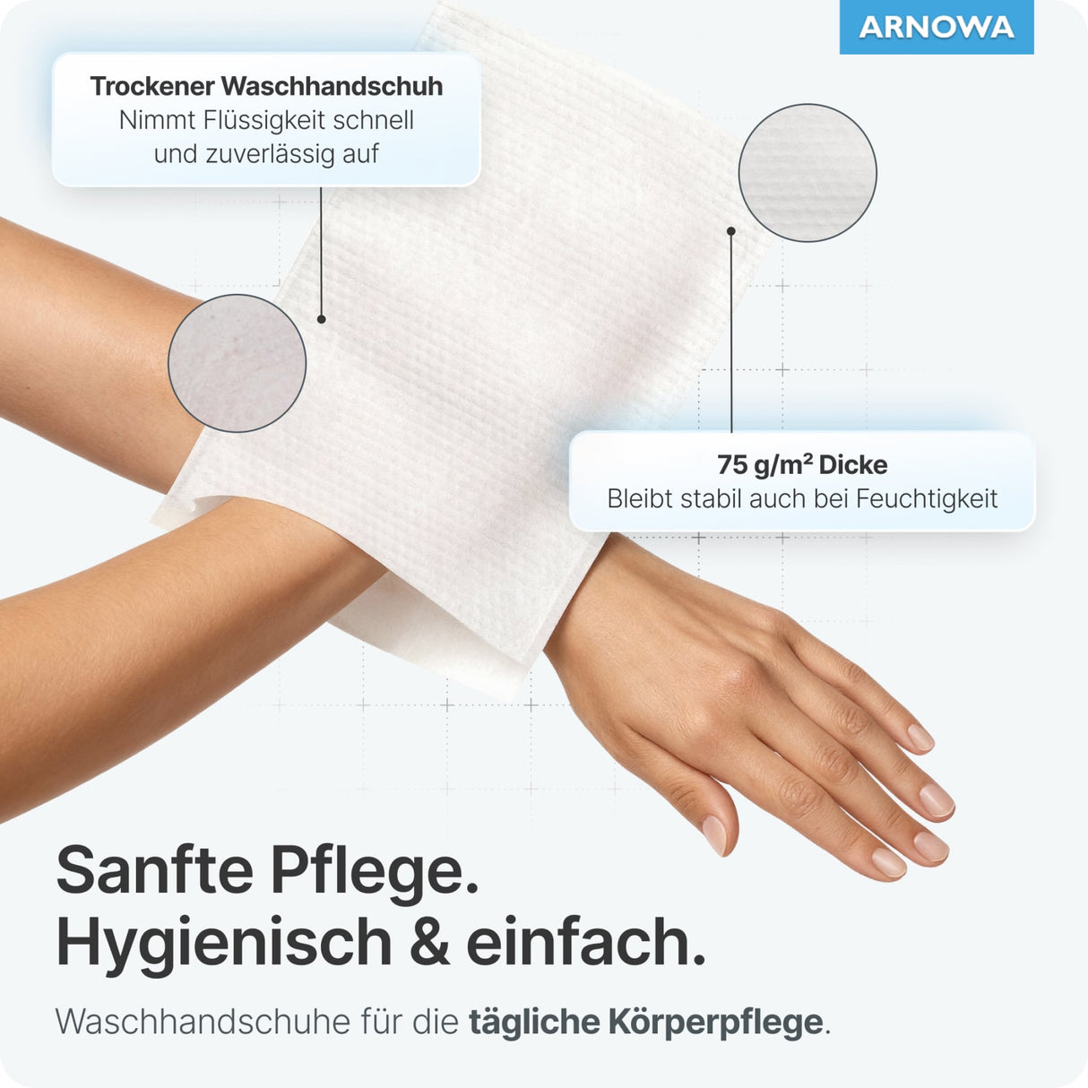 ARNOMED Einmalwaschhandschuh Molton, weiß, hautverträglich – Ansicht 2