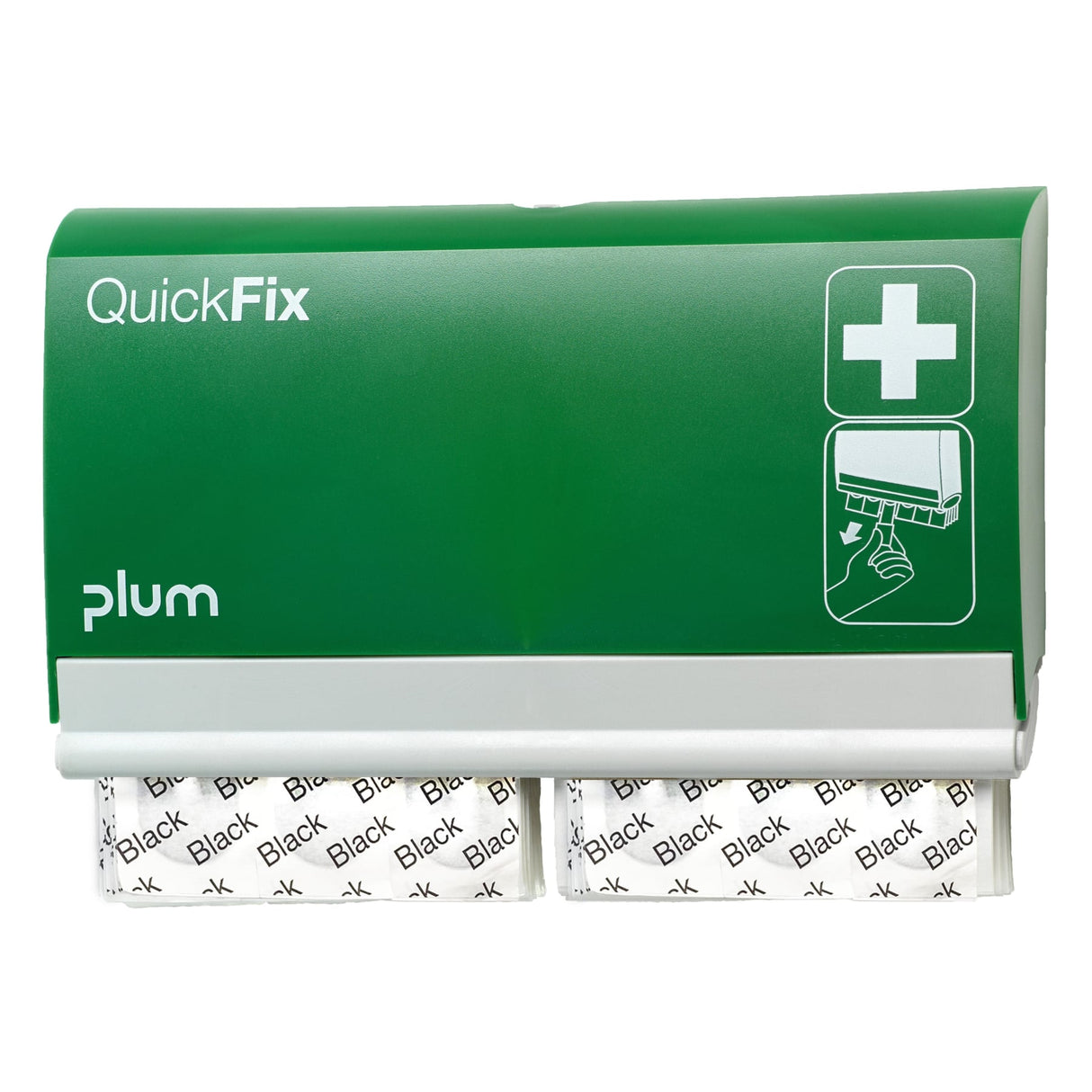 Plum QuickFix Black Pflasterspender – mit 90 schwarzen Pflastern, für die Wandmontage