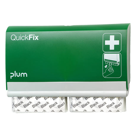 Plum QuickFix Black Pflasterspender – mit 90 schwarzen Pflastern, für die Wandmontage