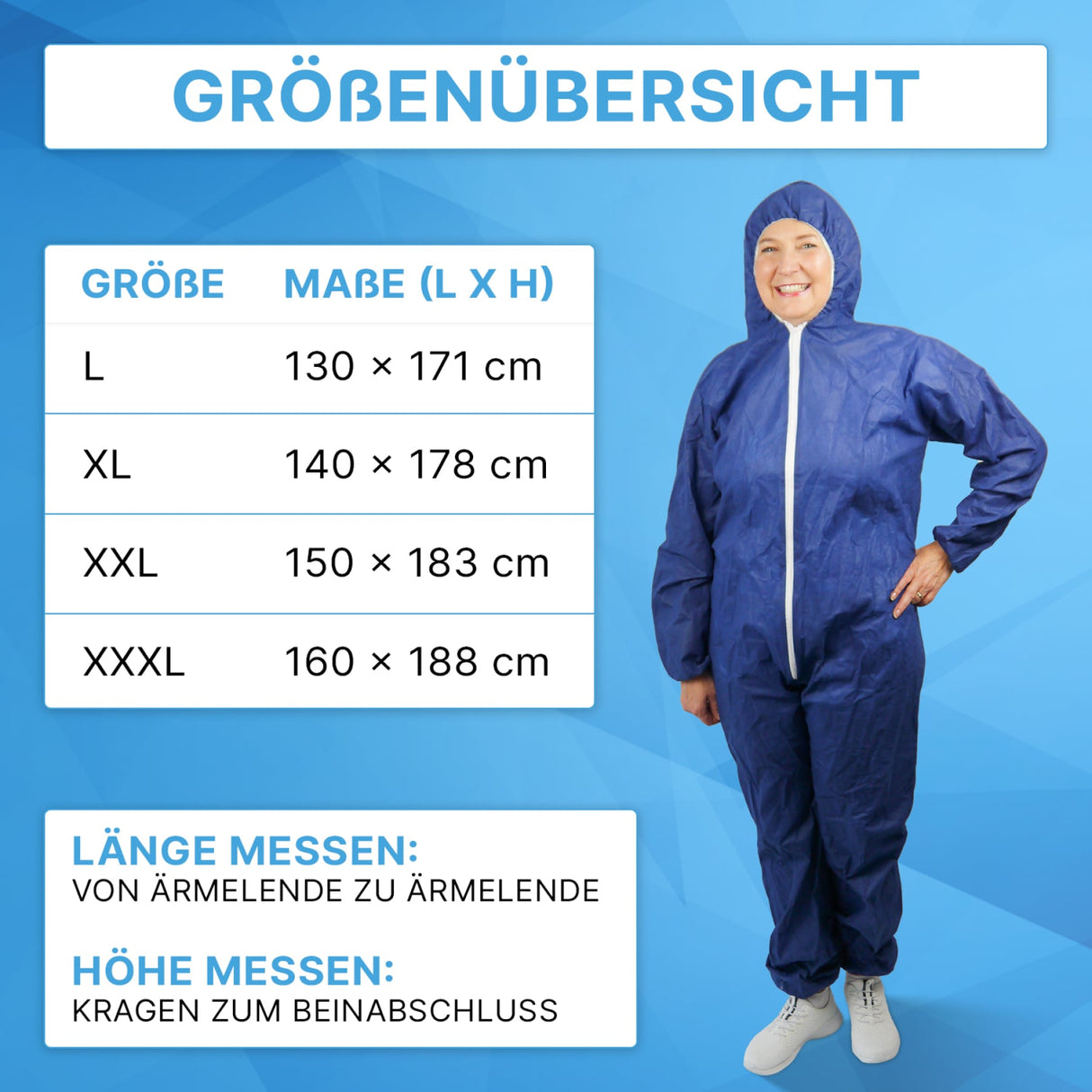 ARNOMED COVER Einwegoverall mit Kapuze, PP, blau, atmungsaktiv – Ansicht 4
