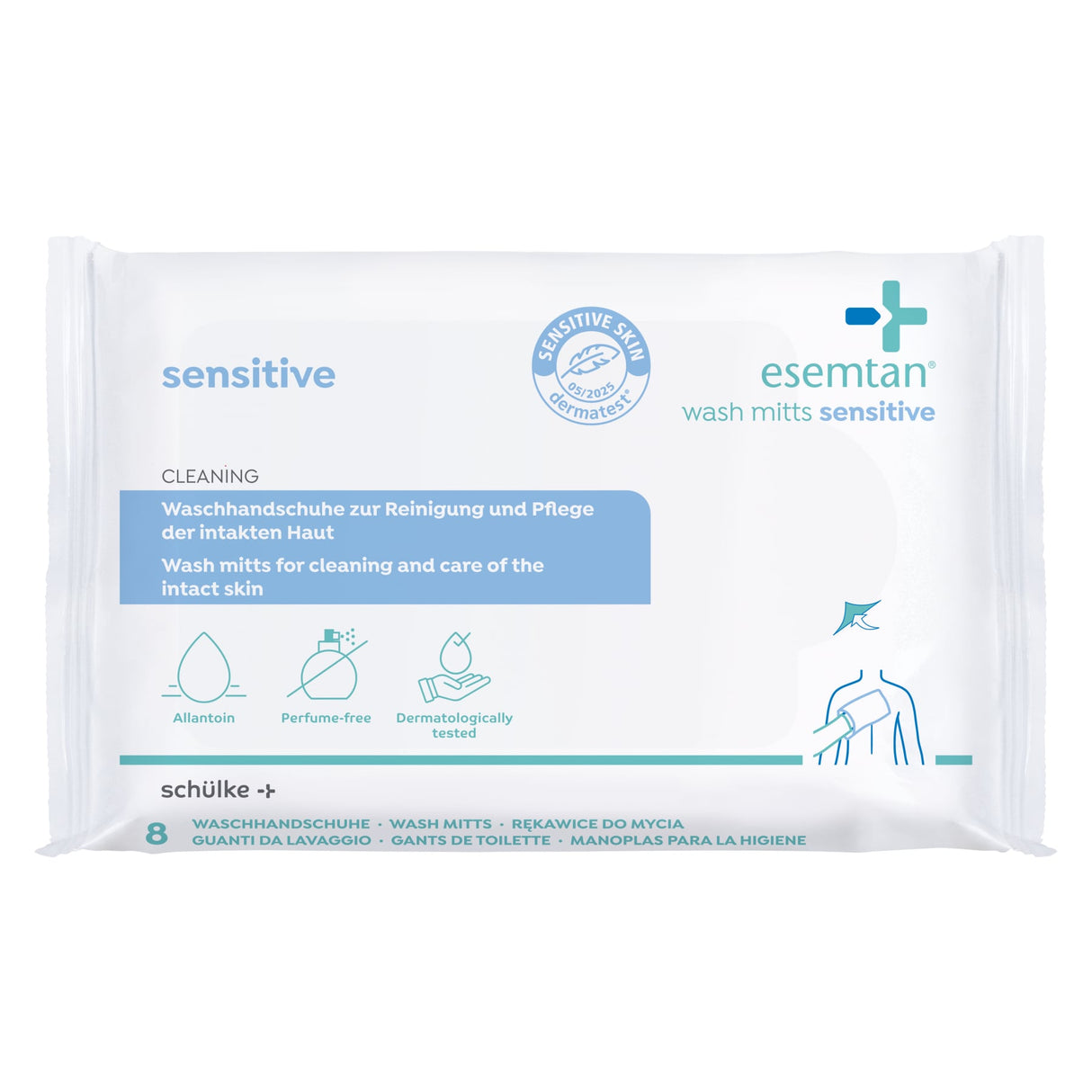 Schülke esemtan wash mitts sensitive Waschhandschuh – parfümfrei, für sensible Haut, ohne Wasser – Ansicht 2