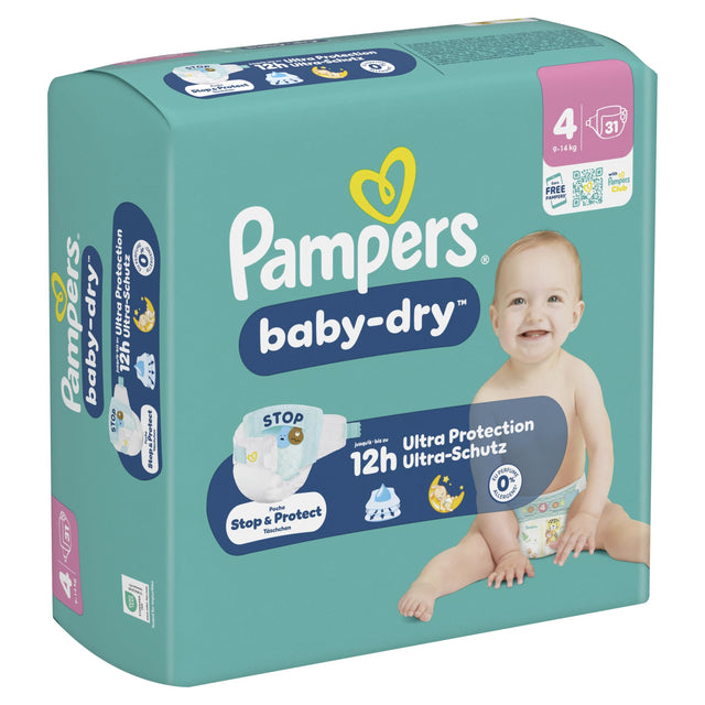 Pampers Baby Dry Windeln Größe 4 Maxi, 9-14 kg – extra Trockenheitslage