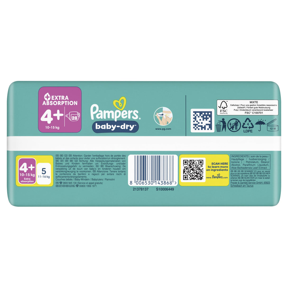 Pampers Baby Dry Windeln Größe 4+ Maxi Plus, 10-15 kg – doppeltes Sicherheitsbündchen – Ansicht 3