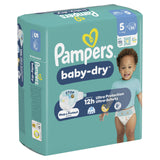 Pampers Baby Dry Windeln Größe 5 Junior, 11-16 kg – Stop-&-Schutz-Täschchen