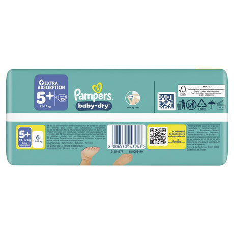 Pampers Baby Dry Windeln Größe 5+ Junior Plus, 12-17 kg – doppeltes Sicherheitsbündchen – Ansicht 3