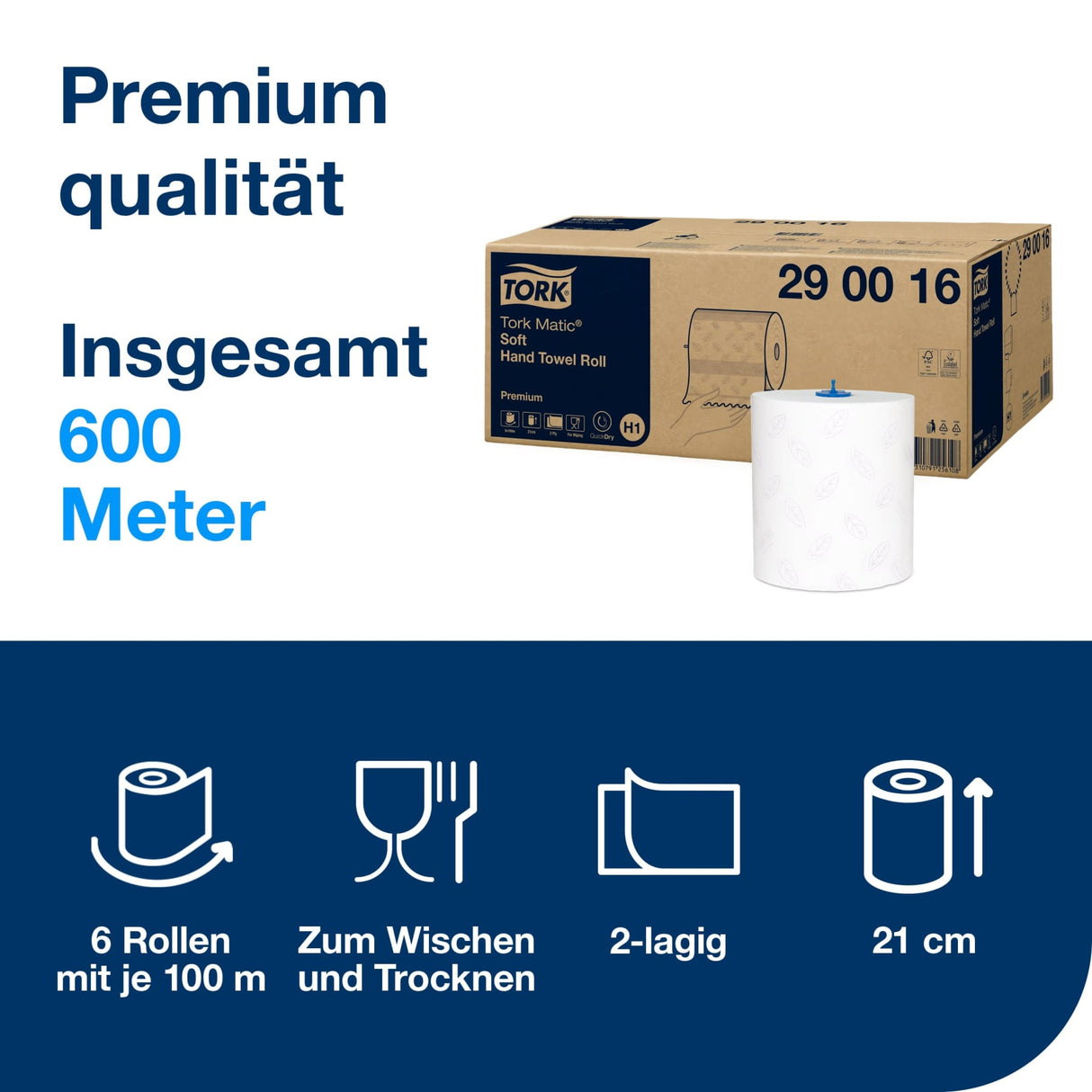 Tork Matic Soft Handtuchrollen H1, 2-lagig, weiß, 100 m/Rolle – Ansicht 2