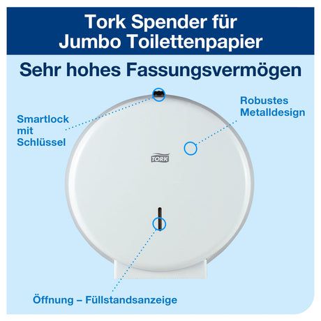 Tork Spender für Jumbo Toilettenpapier T1, mit Füllstandsanzeige und Diebstahlschutz – Ansicht 3