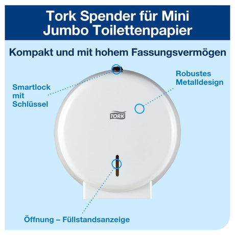 Tork Spender für Mini Jumbo Toilettenpapier, mit Füllstandsanzeige und Diebstahlschutz – Ansicht 4