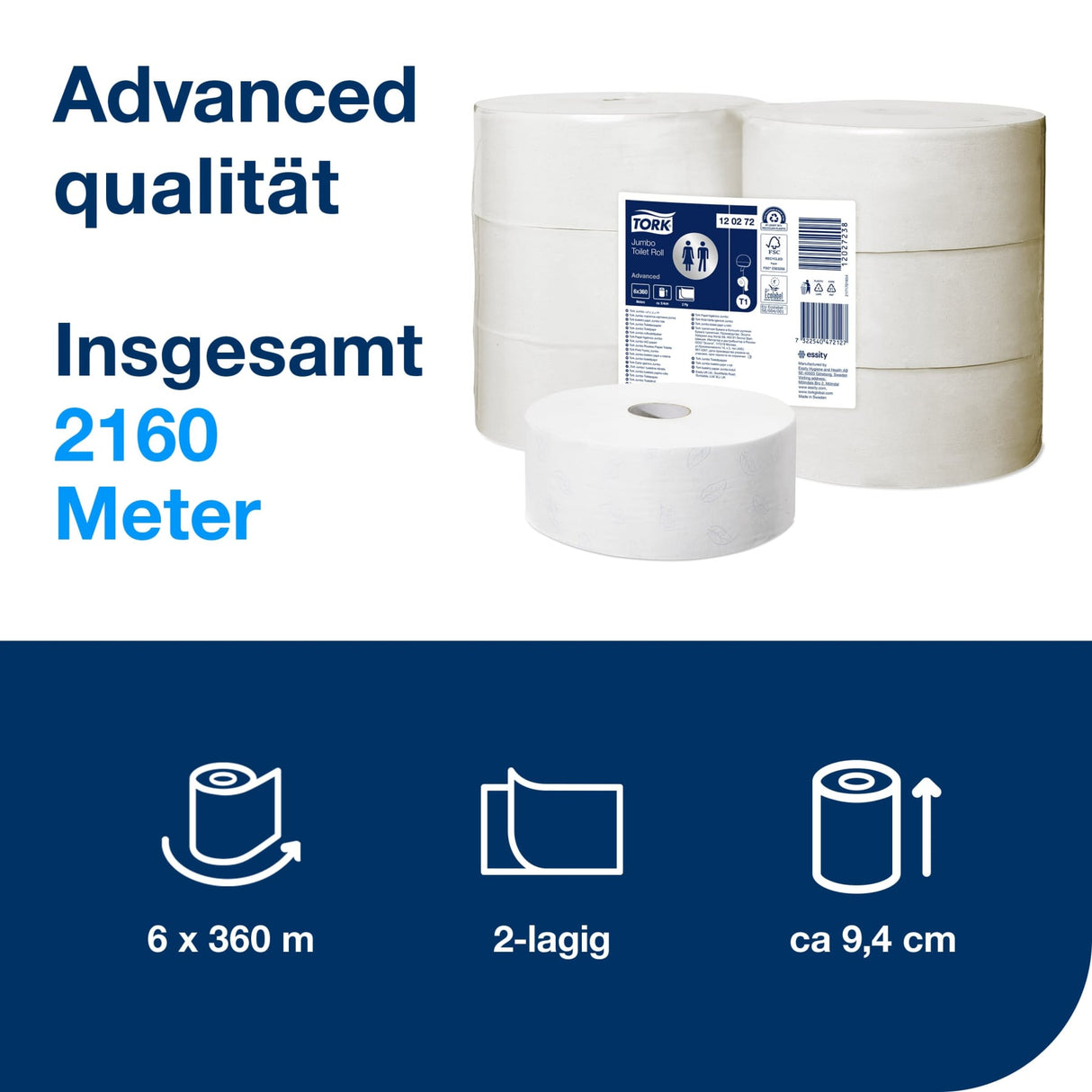 Tork Advanced Jumbo Toilettenpapier T1, 2-lagig, weiß – Ansicht 2