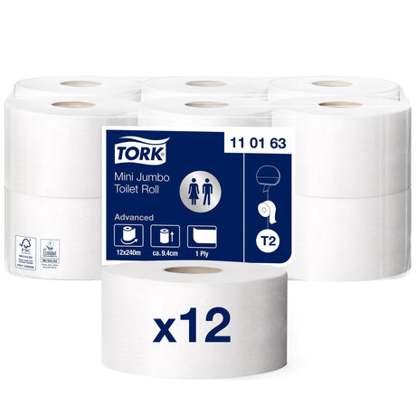 Tork Advanced Mini Jumbo Toilettenpapier T2, 1-lagig, weiß – Ansicht 2