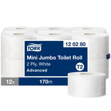 Tork Mini Jumbo Toilettenpapier T2 Advanced, 2-lagig, weiß – 170 m/Rolle