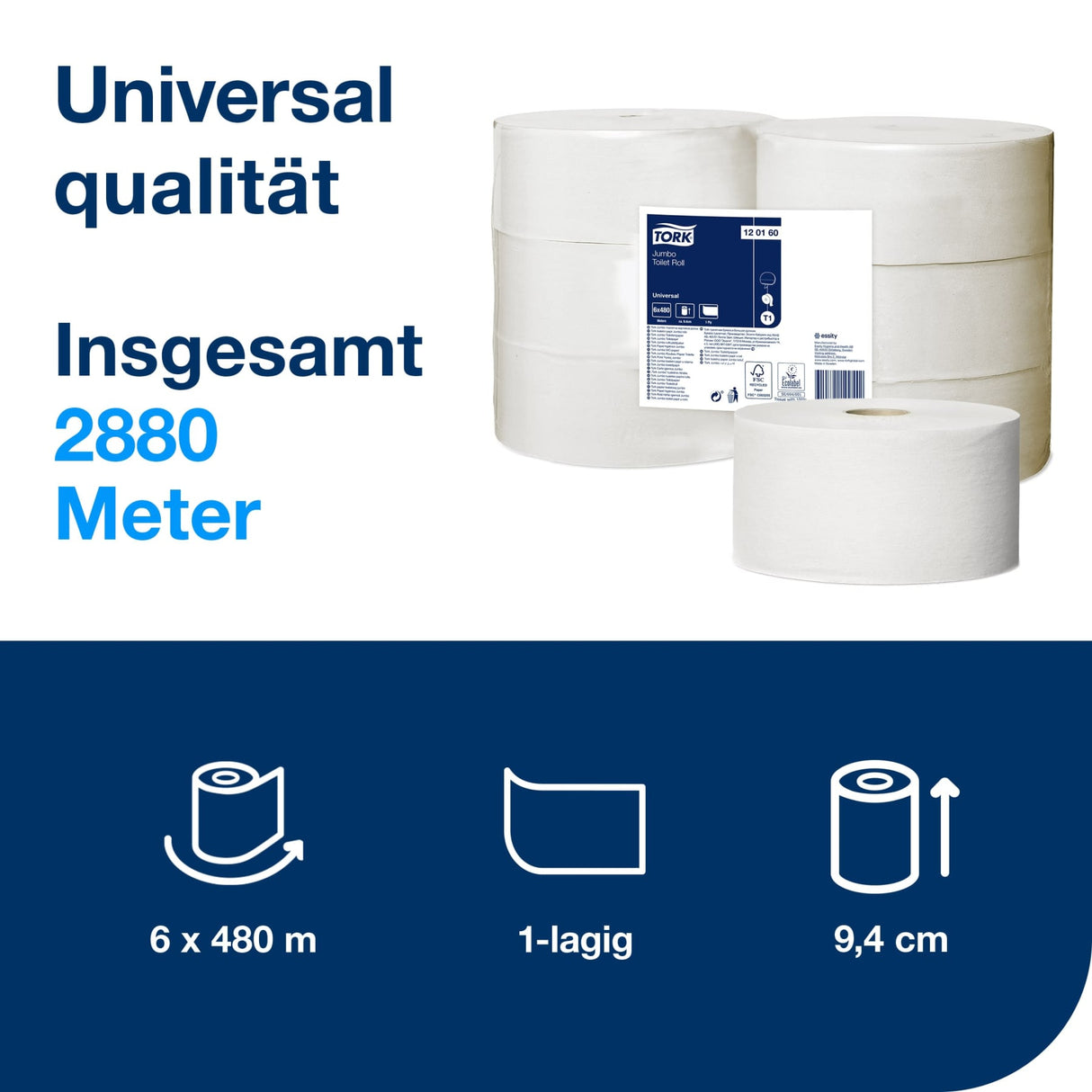 Tork Jumbo Toilettenpapier T1, 1-lagig, natur – Ansicht 2