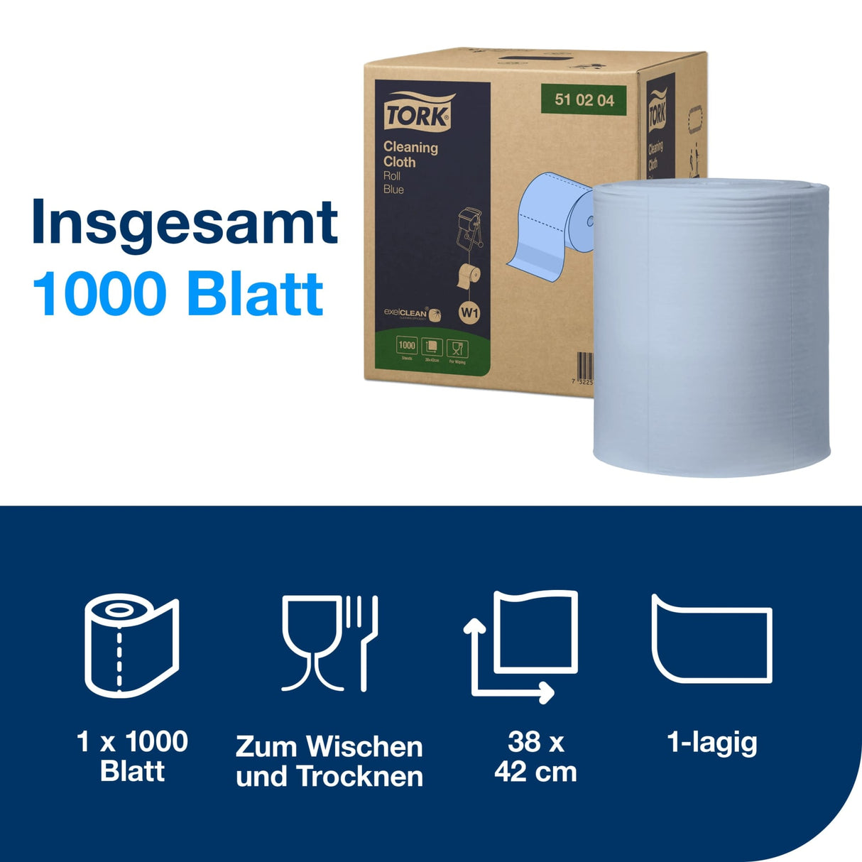 Tork Reinigungstücher W1, 1-lagig, blau – extra saugstark und flexibel – Ansicht 2