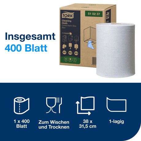 Tork Reinigungstücher W1/W2/W3, 1-lagig, 400 Tücher/Rolle, wiederverwendbar – Ansicht 10