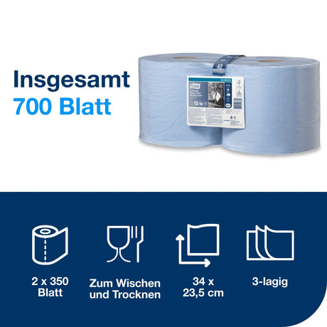 Tork Advanced Wischtuch 440, 3-lagig, blau, W1/W2 – widerstandsfähig, mit Prägung – Ansicht 2