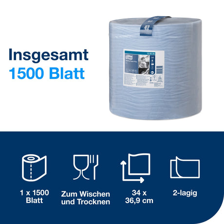 Tork Advanced Wischtuch 420, Großrolle, blau, 2-lagig, W1 – mit Prägung – Ansicht 10