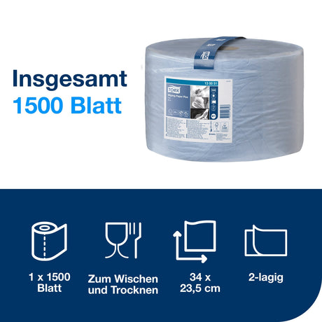 Tork Advanced Wischtuch 420, Großrolle, blau, 2-lagig, W1 – mit Prägung – Ansicht 2