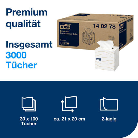 Tork Extra weiche Kosmetiktücher im Spenderwürfel, 2-lagig, weiß – Ansicht 2