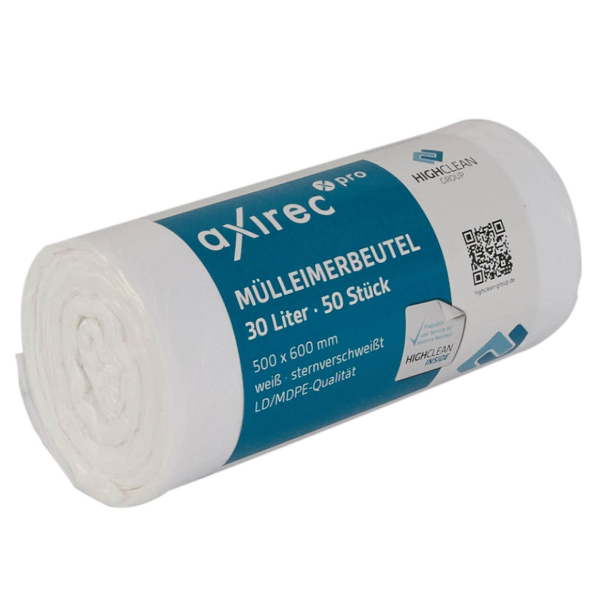 Axirec pro Müllbeutel 30 Liter LDPE weiß "sternverschweißt" 50 x 60 cm -extra stark-