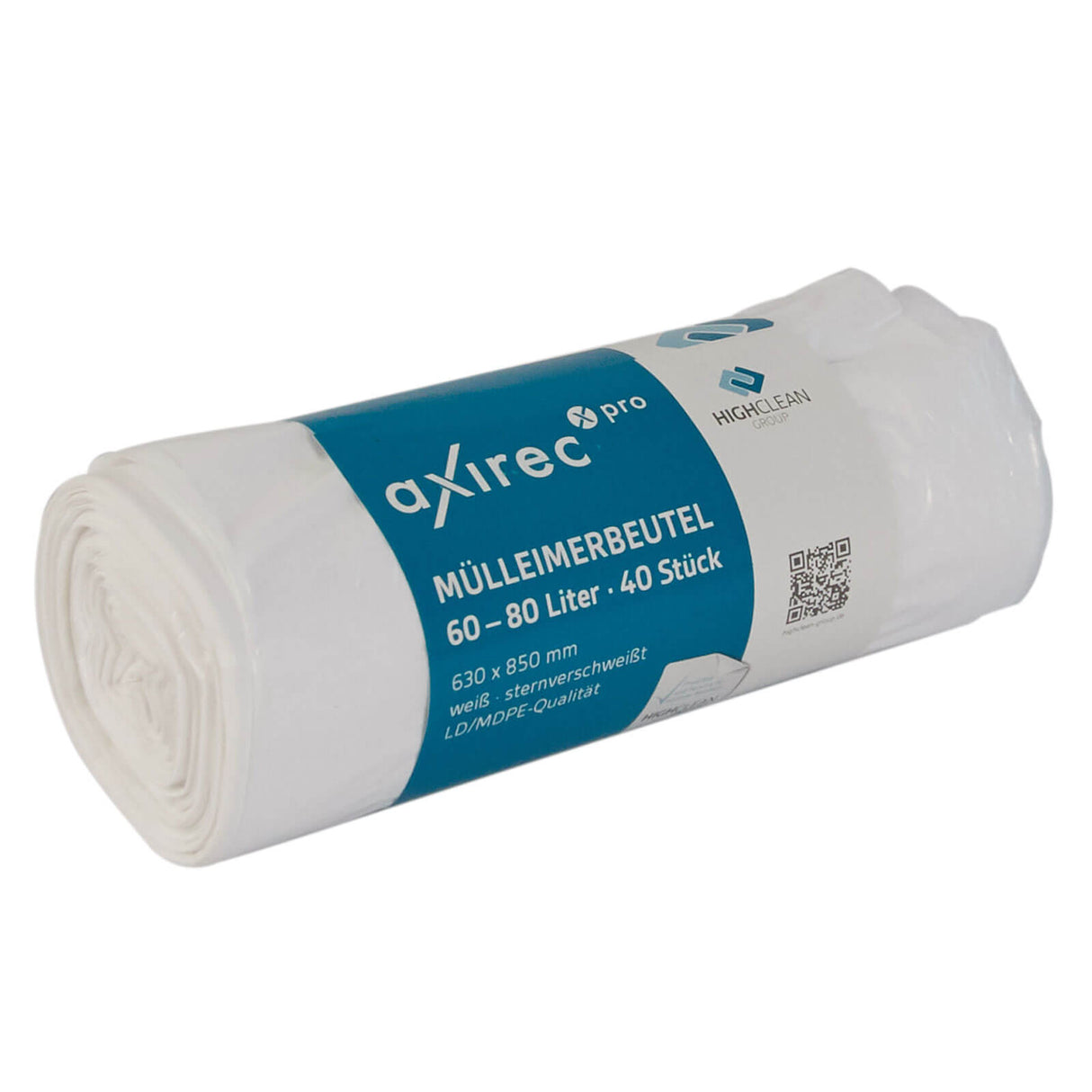 Axirec pro Müllbeutel Typ H 60-80 Liter LDPE weiß "sternverschweißt" 63 x 85 cm -extra stark-