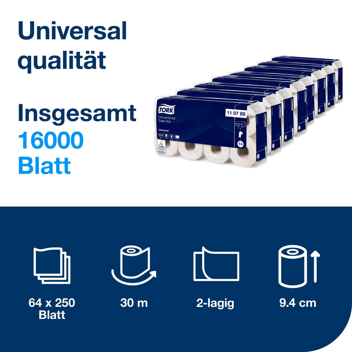 Tork Kleinrollen Toilettenpapier T4 Universal, 2-lagig, weiß, mit Prägung – Ansicht 7