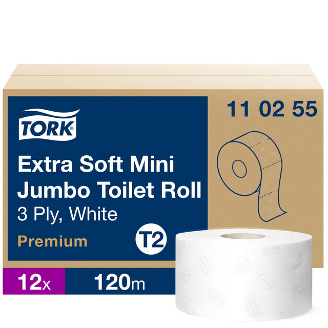 Tork Mini Jumbo Toilettenpapier T2 Premium, 3-lagig, weiß – extra weich