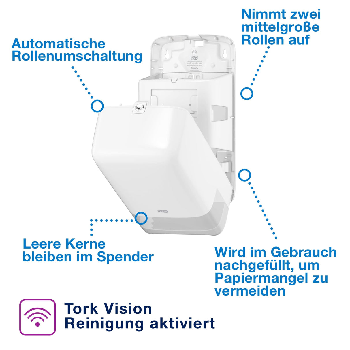 Tork Elevation Doppelrollenspender T6 für Midi-Toilettenpapier, mit automatischem Rollenwechsel – Ansicht 3