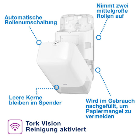 Tork Elevation Doppelrollenspender T6 für Midi-Toilettenpapier, mit automatischem Rollenwechsel – Ansicht 3