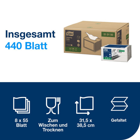 Tork Reinigungstuch W8-kompatibel, 1-lagig, weiß, 38,5 × 32 cm – Ansicht 2