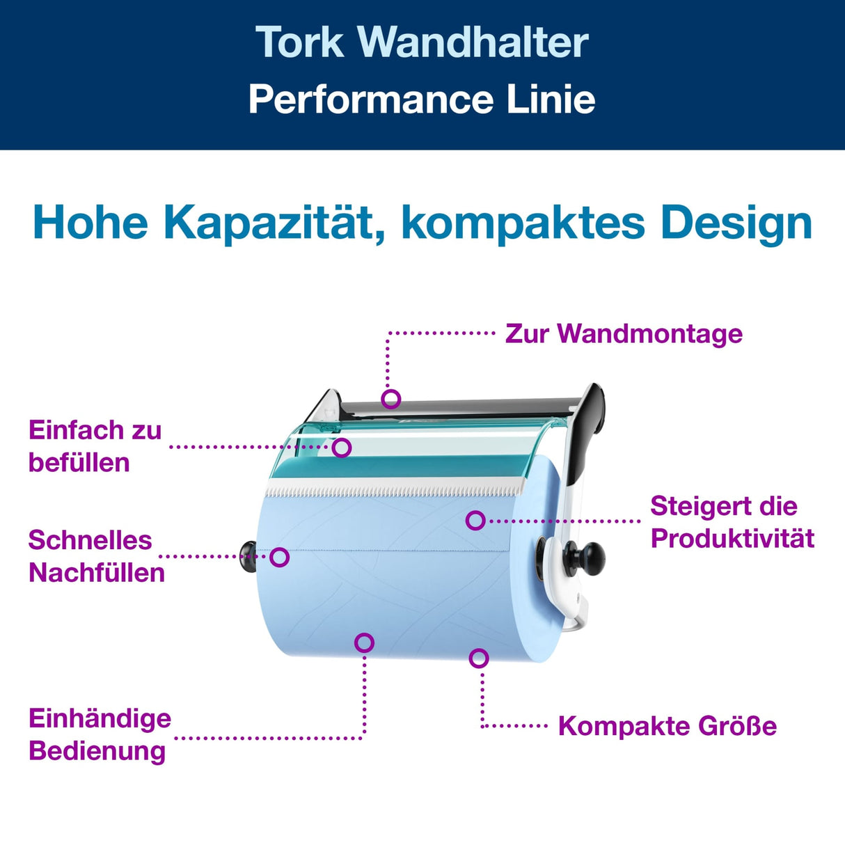 Tork Performance Wandhalter W1 für Papierwischtücher, hohe Kapazität – Ansicht 3