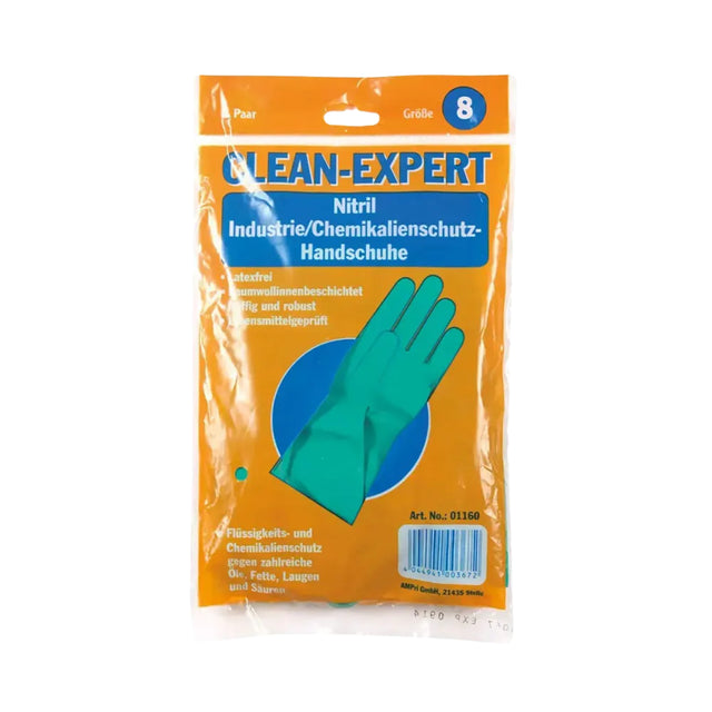 AMPri CLEAN-EXPERT Nitril Chemikalienschutzhandschuhe, puderfrei, grün - 1 Paar, Größe 7-8