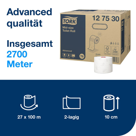 Tork Midi Toilettenpapier T6 Advanced, 2-lagig, weiß, mit Dekoprägung – Ansicht 2