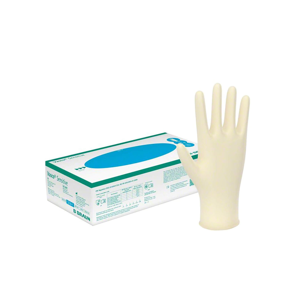 B.Braun Vasco Sensitive Untersuchungshandschuhe PF, hell, Latex, extra klein (100 Stck.)