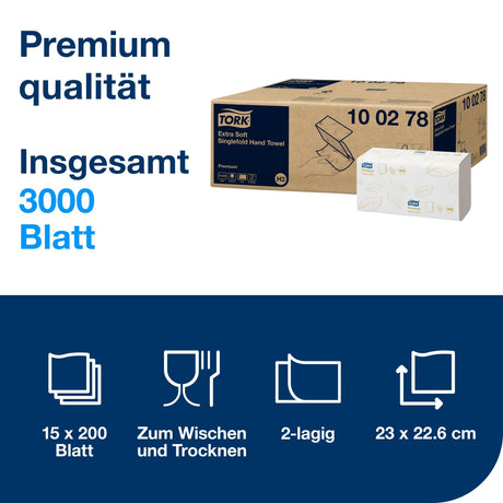 Tork Papierhandtücher H3 Premium, 2-lagig, Zickzack-Faltung, 23 x 23 cm – Ansicht 2