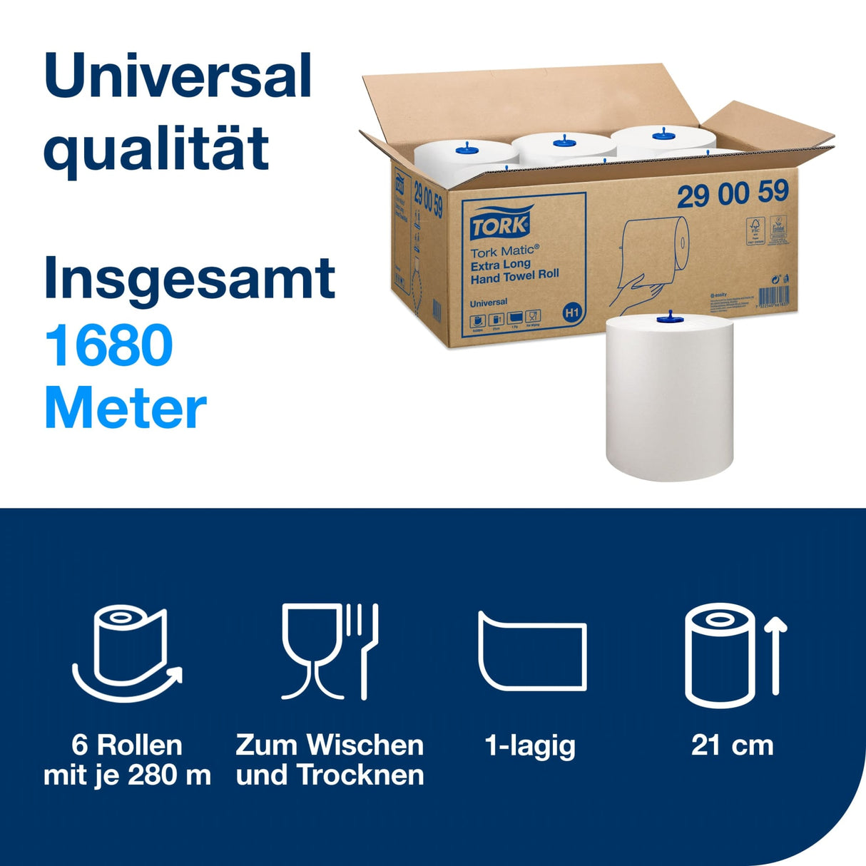 Tork Matic Handtuchrollen H1, 1-lagig, weiß, extralange Rolle 280 m – Ansicht 2